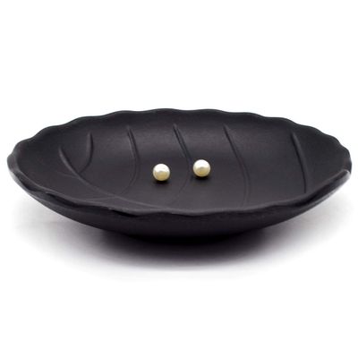 AUEAR, A5 Melamine Trinket Dish Decorative Jewelry Tray Ring Holder Organizer for Keys Food Safe Dishware Black (Leaf Style 1)