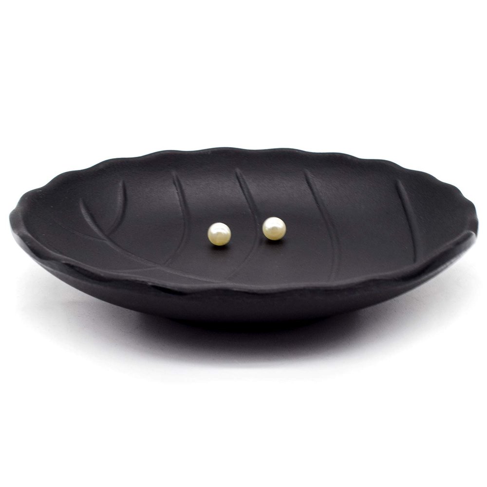 AUEAR, A5 Melamine Trinket Dish Decorative Jewelry Tray Ring Holder Organizer for Keys Food Safe Dishware Black (Leaf Style 1)