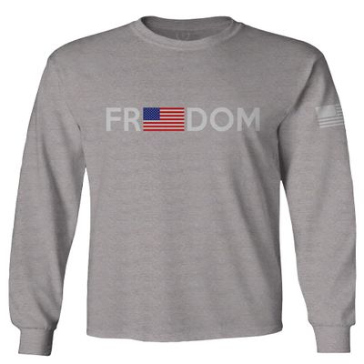 0160. Freedom Military Patriotic Proud American Flag Armour US USA Men's Long Sleeve t Shirt (Light Gray Small)