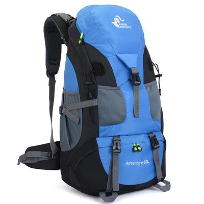 Bseash 50L Hiking Backpack, Water Resistant Lightweight Outdoor Sport Daypack Travel Bag for Camping Climbing Skiing Cycling (Light Blue - No Shoe Compartment)