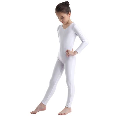 easyforever Kids Girls One Piece Long Sleeves Full Body Footless Gymnastics Ballet Dance Leotard Jumpsuit White 10-12 Years