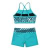 easyforever Kids Girls 2PCS Shiny Mermaid Scales Ballet Dance Outfit Crop Top with Short Tankini Swimsuit Lake Blue 1 10 view 3