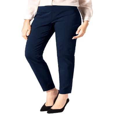 SATINATO Women's Straight Pants Stretch Slim Skinny Solid Trousers Casual Business Office (16 Regular, Zipper Free-Navy)