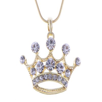 Alilang Clear Crystal Rhinestone Emperor Royal Crown Pendant Necklace - Perfect For King & Queens!, Gold
