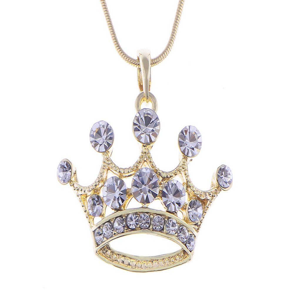 Alilang Clear Crystal Rhinestone Emperor Royal Crown Pendant Necklace - Perfect For King & Queens!, Gold