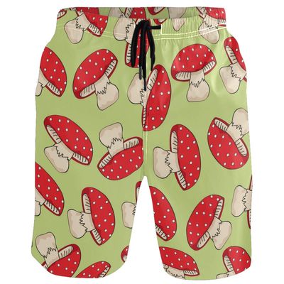 visesunny Men's Novelty Mushroom Pattern Beach Shorts Summer Swim Trunks Sports Running Bathing Suits with Mesh Lining