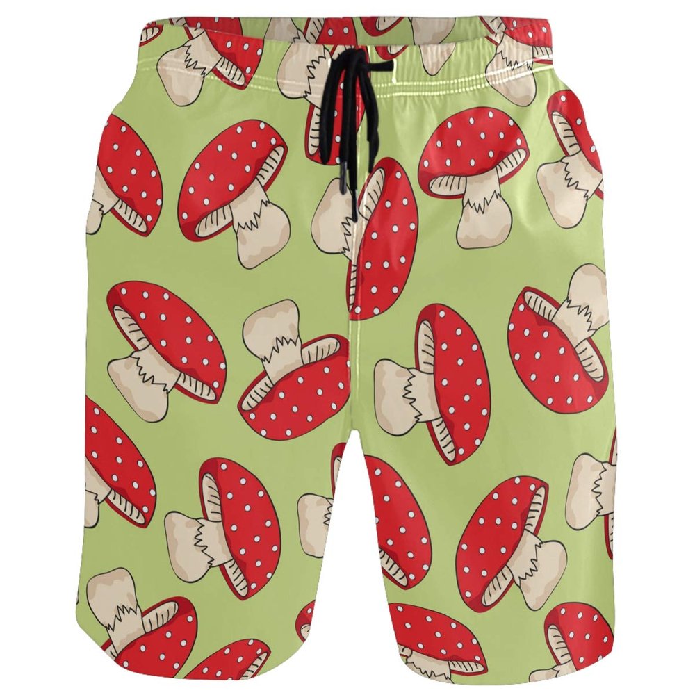 visesunny Men's Novelty Mushroom Pattern Beach Shorts Summer Swim Trunks Sports Running Bathing Suits with Mesh Lining