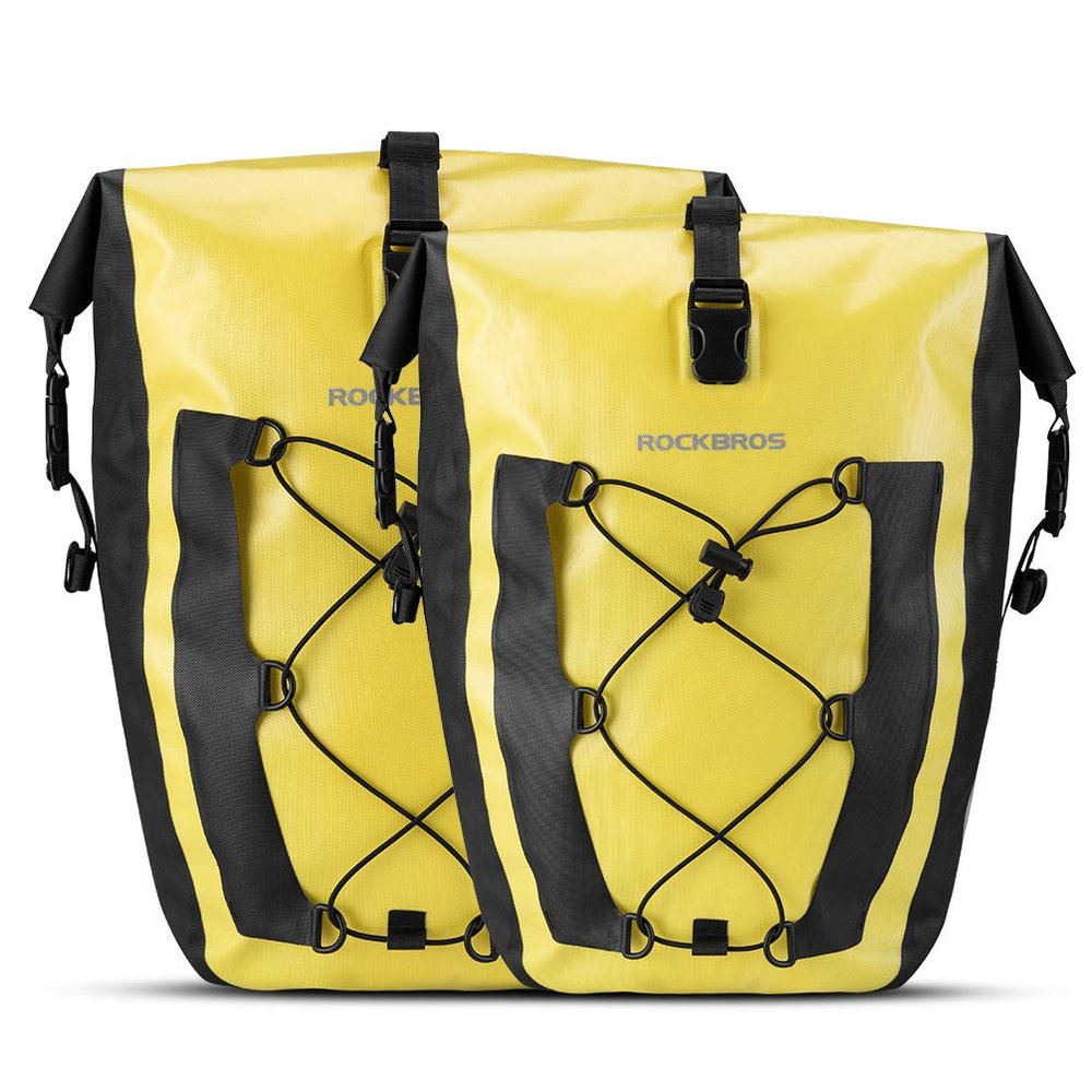 ROCKBROS Bike Pannier Waterproof 27L Large Capacity Bike Bag Rear Rack Waterproof for Grocery Touring Cycling Yellow*2
