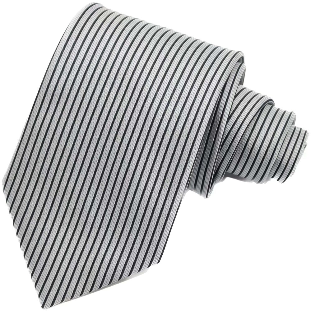 Geotae Zerun New Classic Men's Striped Silk Tie Necktie (Silver Grey/Black)
