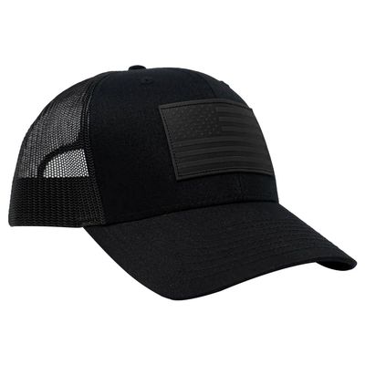 13 STRIPES American Flag Hat  Leather Patch Mesh Back Snapback Hat for Men & Women USA Flag Trucker Hat, Casual Unisex Hat - Blackout