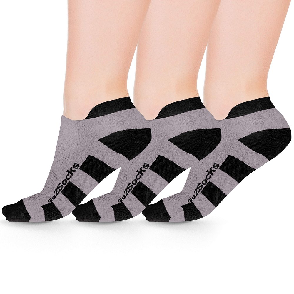 Go2Socks Go2 Running Socks | Athletic Low Show Ankle Socks for Men and Women (3Pk Grey&Black, L)
