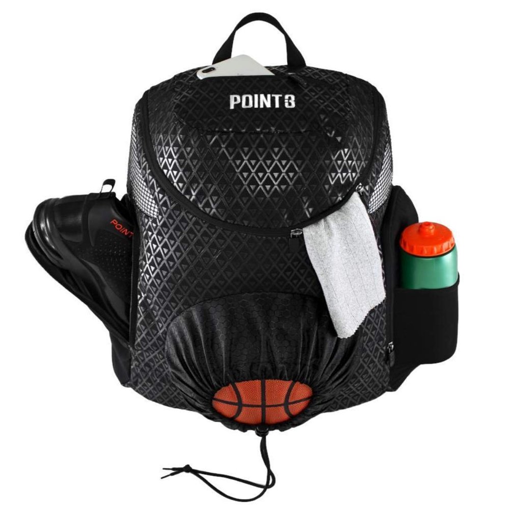 Point 3 Road Trip 2.0 Backpack Basketball Backpack with Drawstrong Closure | Ventilated Mesh Shoe Pocket Compartment | Black