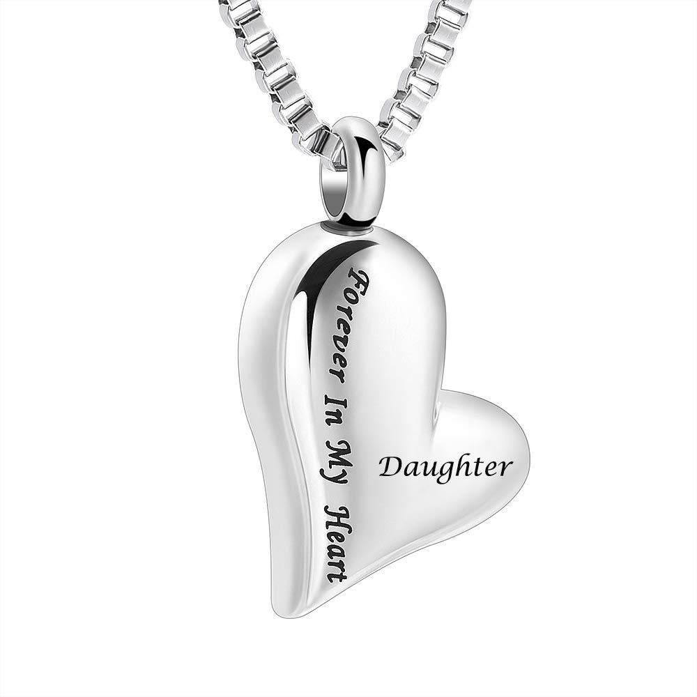 XSMZB Forever in My Heart Cremation Jewelry for Ashes Keepsake Memorial Urn Necklace for Men/Women (Daughter)