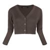 Urban CoCo Women's Cropped Cardigan V-Neck Button Down Knitted Sweater 3/4 Sleeve (Coffee, XL) view 2
