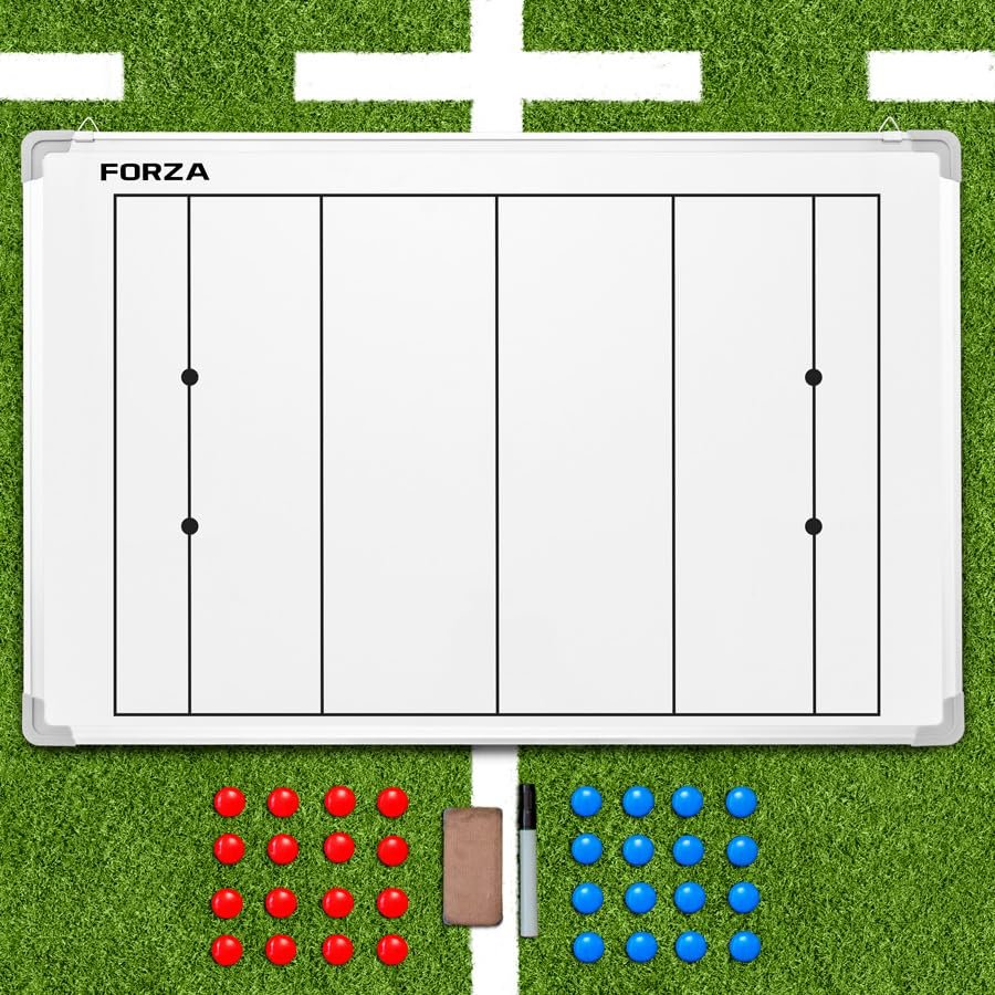 FORZA 35in x 24in Double-Sided Sports Coaching Whiteboard | 13 Sport Options - Dry Erase Board Equipped with Magnetic Markers, Pen & Eraser (Rugby, Without Carry Bag)