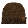 C.C Exclusives Solid Ribbed Color Beanie hat with Leopard Pattern Cuff (HAT-80) (New Olive) view 2