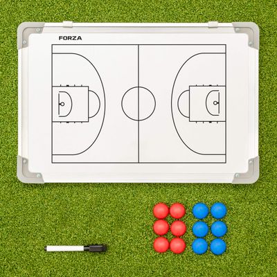 FORZA 18in x 12in Double-Sided Sports Coaching Whiteboard | 13 Sports Options - Magnetic Markers, Pen, and Eraser Included (Basketball, Without Carry Bag)