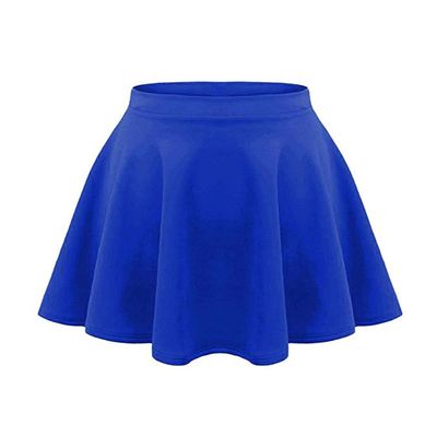 Loxdonz Girls Kids Casual Mini Stretch Waist Flared Plain Pleated Skater Skirt (9-10 Years, Royal Blue)