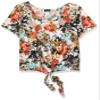 Star Vixen Women's Plus-Size Plus-Size Short Sleeve Classic Tiefront Smooth Knit Top Shirt, Dark Floral, 3X view 1