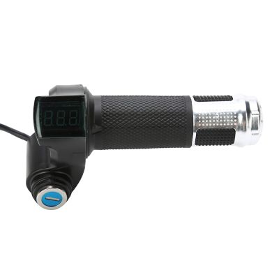 Bike Throttle Grip LCD Screen Twist Throttle Accelerator Handle Grips with Cable and Key Knock for Electric Bicycle Skateboard(Silver)
