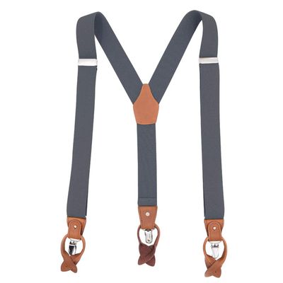 AYOSUSH Suspenders for Men Button End Leather Dark Grey Groomsmen 3 Clips Braces