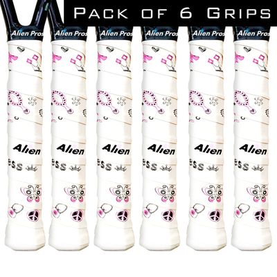 ALIEN PROS Tennis Racket Grip Tape (6 Grips)  Precut and Dry Feel Tennis Grip  Designer Tennis Overgrip Grip Tape Tennis Racket  Wrap Your Racquet for High Performance (6 Grips, Princess)