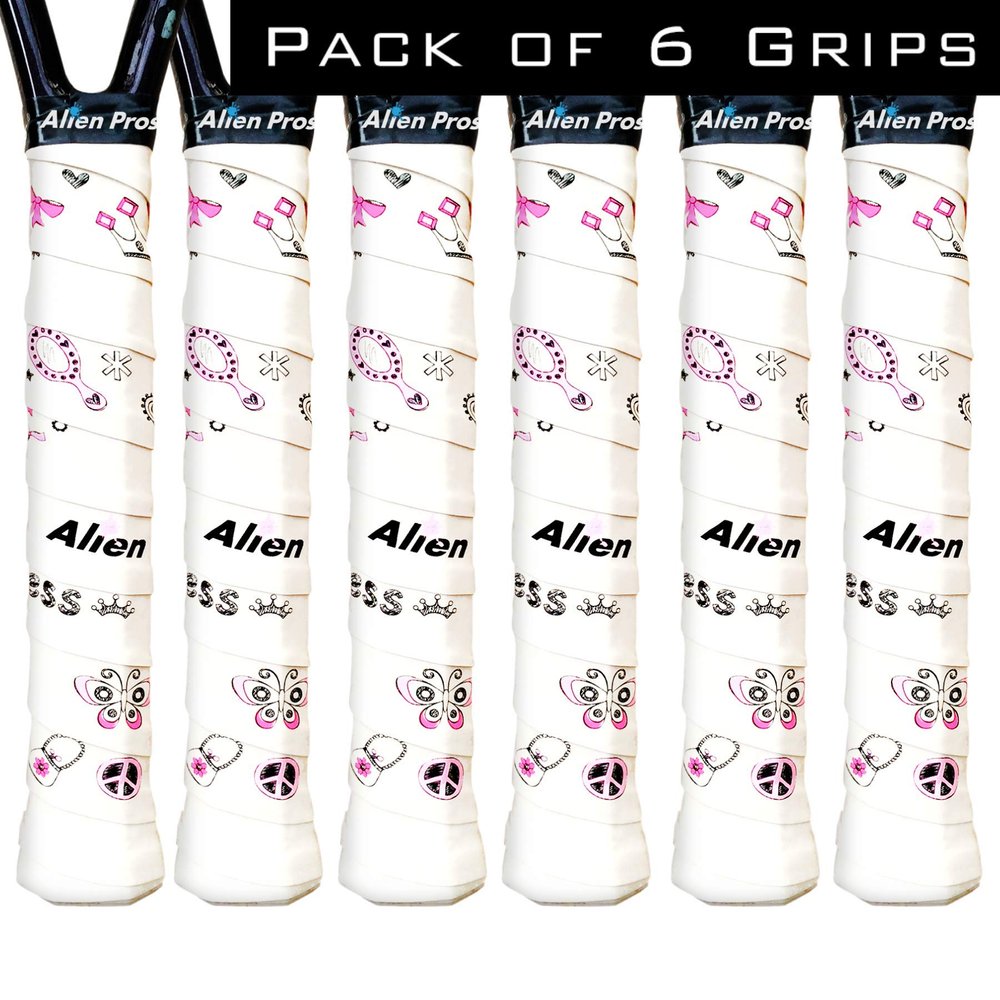 ALIEN PROS Tennis Racket Grip Tape (6 Grips) Precut and Dry Feel Tennis Grip Designer Tennis Overgrip Grip Tape Tennis Racket Wrap Your Racquet for High Performance (6 Grips, Princess)