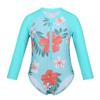Agoky Baby Toddler Girls Long Sleeve Swimsuit Floral Rash Guard Sun Protection Cyan One Pieces 12-18 Months view 1