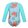 Agoky Baby Toddler Girls Long Sleeve Swimsuit Floral Rash Guard Sun Protection Cyan One Pieces 12-18 Months view 2