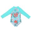 Agoky Baby Toddler Girls Long Sleeve Swimsuit Floral Rash Guard Sun Protection Cyan One Pieces 12-18 Months view 3