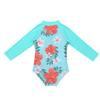 Agoky Baby Toddler Girls Long Sleeve Swimsuit Floral Rash Guard Sun Protection Cyan One Pieces 12-18 Months view 4