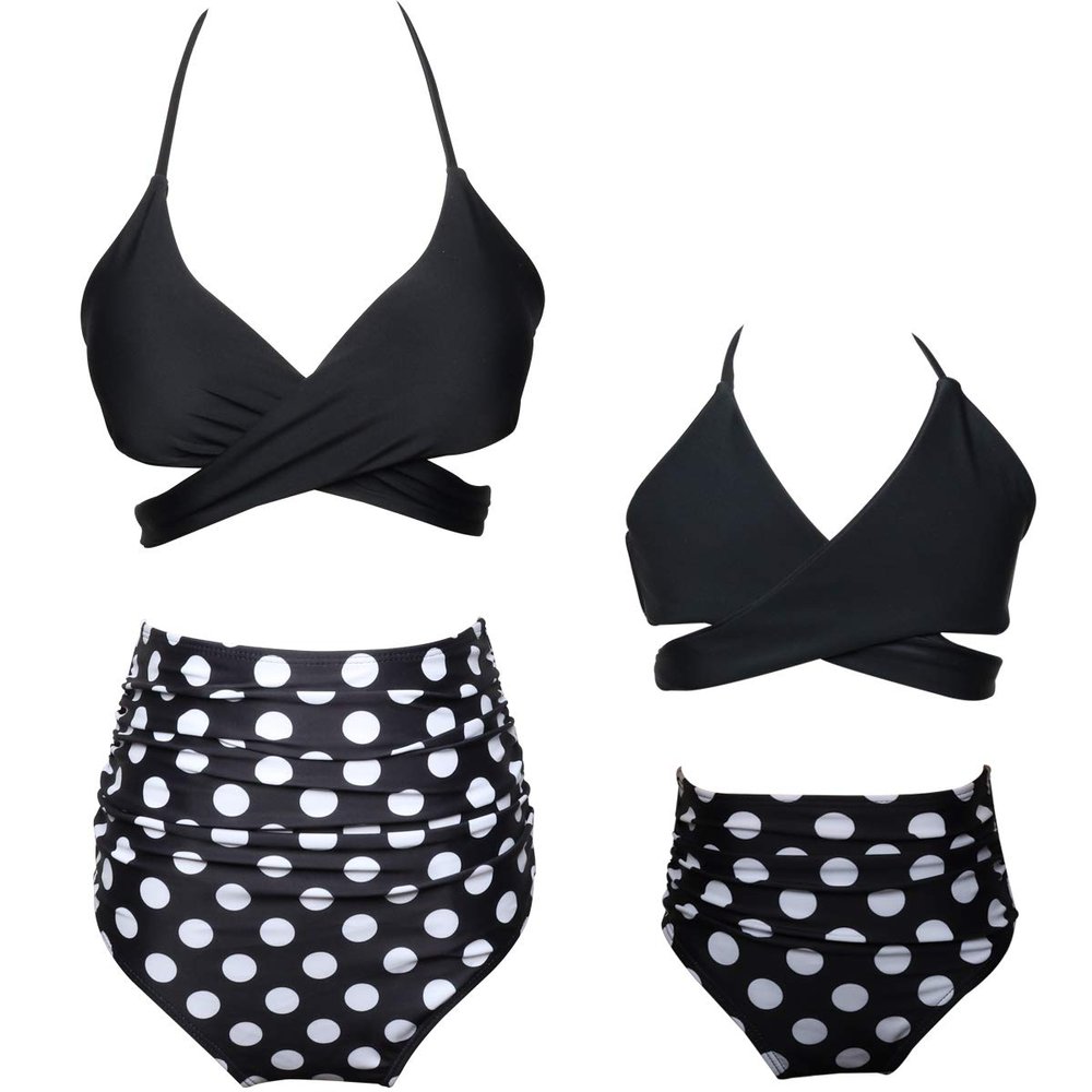 Baby Girls Swimsuits Mommy and Me Swimsuits 2 Pieces Family Matching Swimsuit Black White