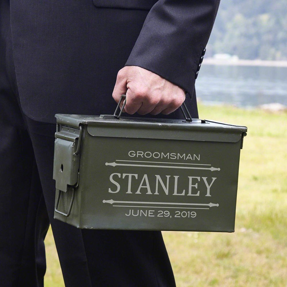 HomeWetBar Stanford Ammunition Box Custom Etched Unique Groomsmen Gift - Personalized Product