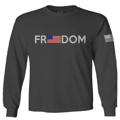 0160. Freedom Military Patriotic Proud American Flag Armour US USA Men's Long Sleeve t Shirt (Characol, 2X Large)