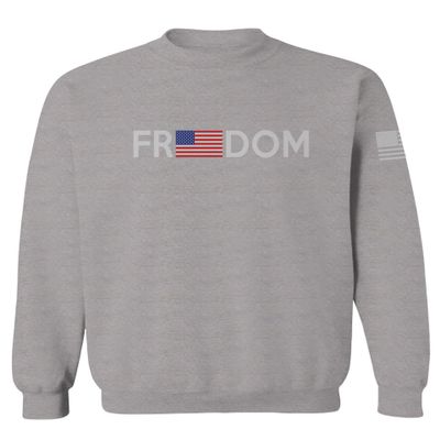 0160. Freedom Military Patriotic Proud American Flag Armour US USA Men's Crewneck Sweatshirt (Light Gray Small)
