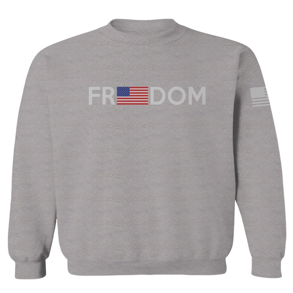 0160. Freedom Military Patriotic Proud American Flag Armour US USA Men's Crewneck Sweatshirt (Light Gray Small)