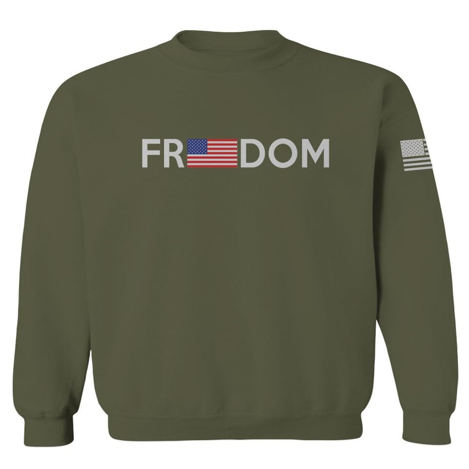0160. Freedom Military Patriotic Proud American Flag Armour US USA Men's Crewneck Sweatshirt (Olive, Medium)