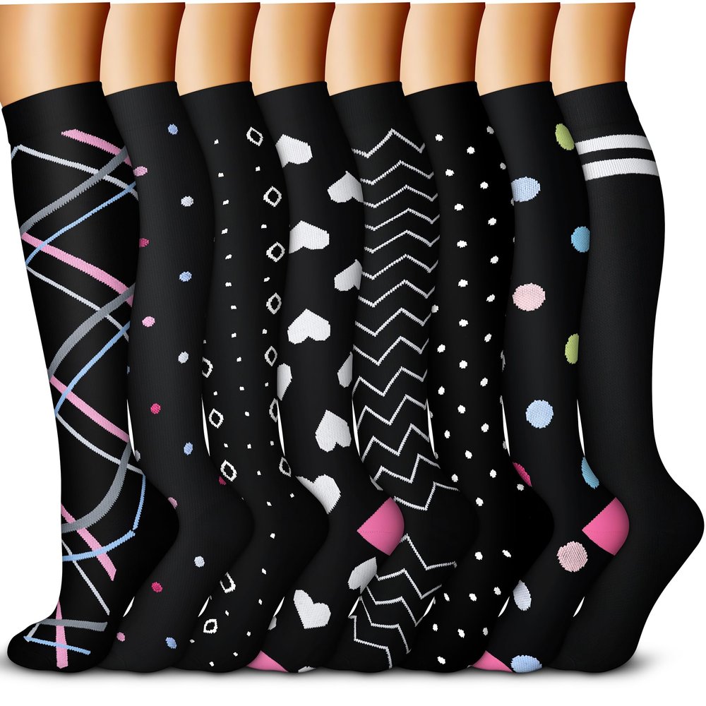 QUXIANG Copper Compression Socks for Women & Men Circulation (8 Pairs) - Best for Running Athletic Cycling - 15-20 mmHg (S/M,Multi 20)