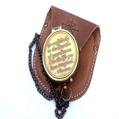 ArtizanStore Brass Compass Engraved with Thoreau's Go Confidently Quote and Stamped Leather Case Gifts