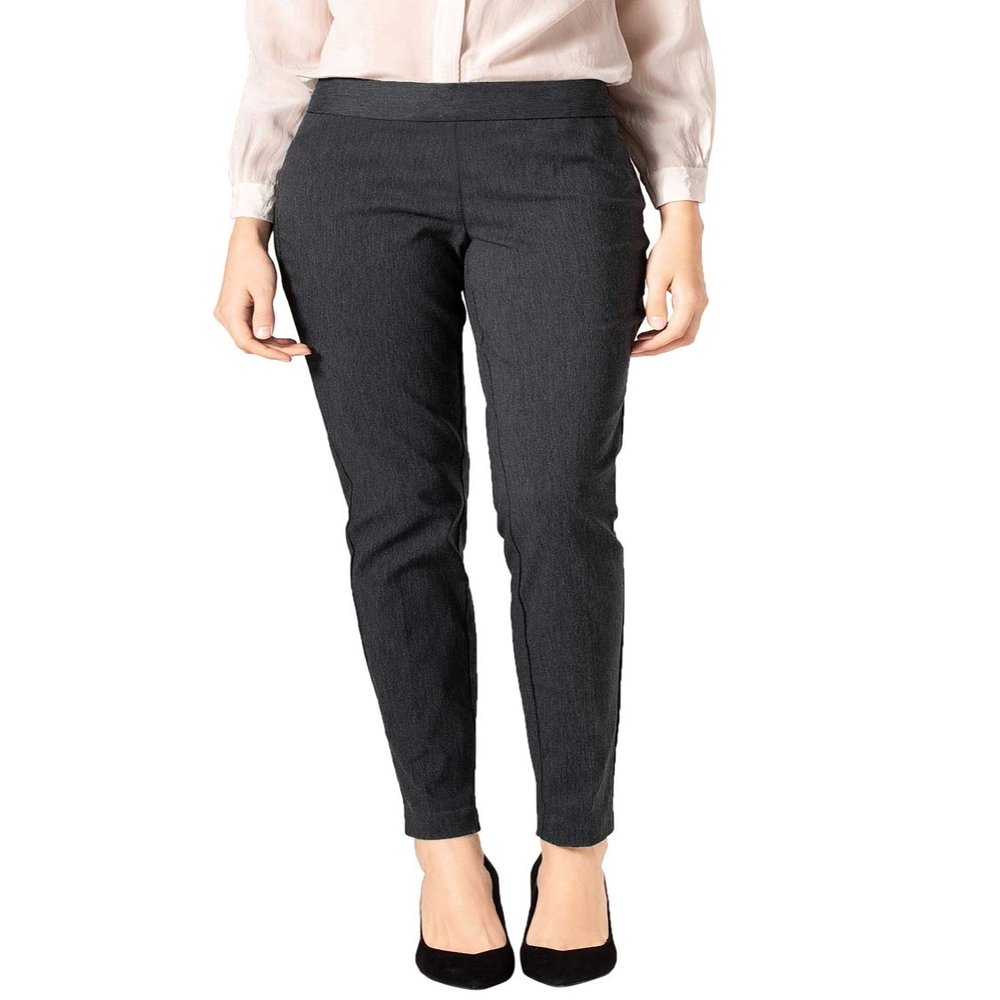 SATINATO Women's Straight Pants Stretch Slim Skinny Solid Trousers Casual Business Office (14 Regular, Zipper Free-Charcoal)