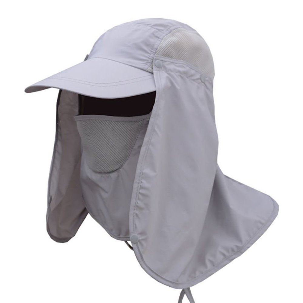 Afco Hiking Fishing Hat Sun Resistant Neck Face Wide Brim Flap Cap Outdoors Sports Light Gray