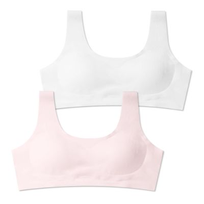 SALIA GIRL Training Bras for Girls 10-16 Sports Seamless Bra Design with Removable Padding Bras-Medium(2 Pack) White/Pink