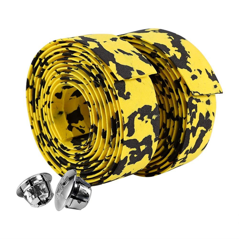 Alomejor Handlebar Tape Handle Tape Wraps with 2 Plugs 2PCS Cycling Handle Wraps for Mountain Road Bike(Yellow+Black)
