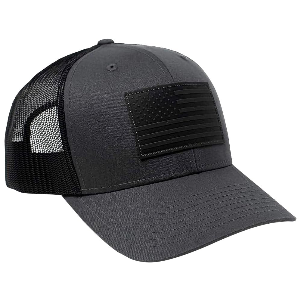 13 STRIPES American Flag Hat Leather Patch Mesh Back Snapback Hat for Men & Women USA Flag Trucker Hat, Casual Unisex Hat - Charcoal