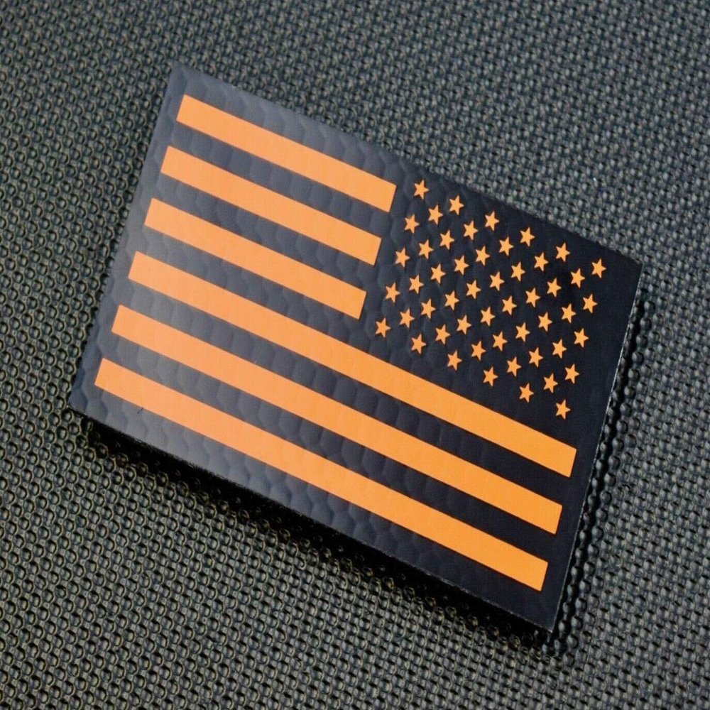 BritKitUSA SAR Infrared Reverse US Flag Patch Black & Orange Search & Rescue Hook Backing