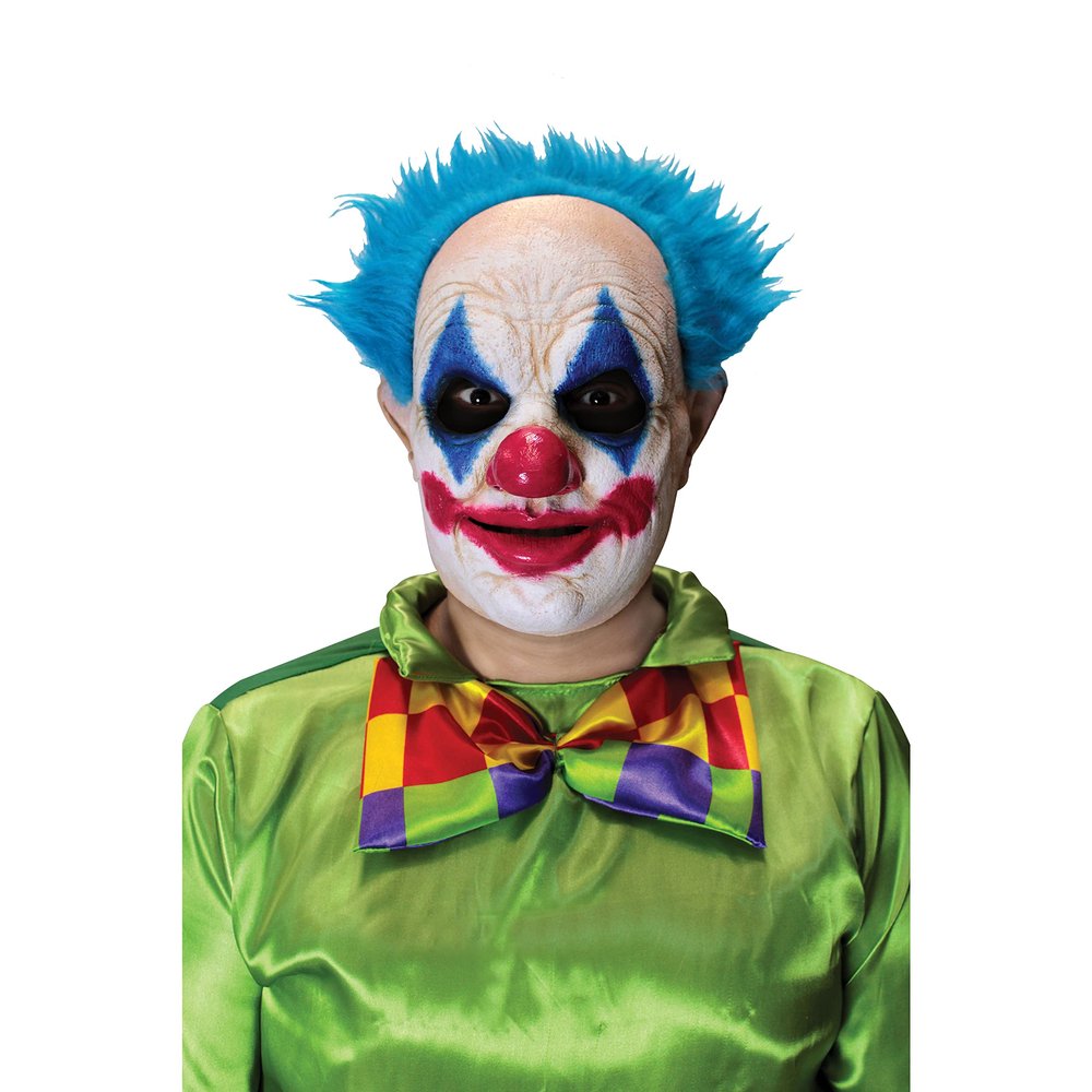Ghoulish Productions Pickles the Clown Blue Mask, Clown Mask With Blue Hair and Red Smile, Elastic Latex Mask, Super Flexibility. Perfect Fit Line. Adult Mask One size latex mask