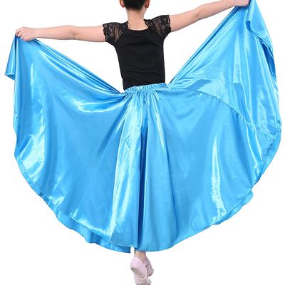 Professional Girls Belly Latin Dance Training Skirt - Dance-Specific Full Flowy Circle Ankle-Length with Elastic Waist (Lakeblue)