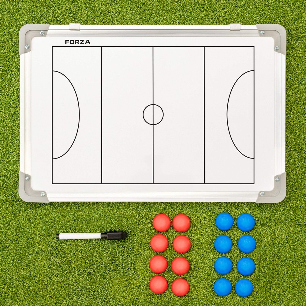 FORZA 18in x 12in Double-Sided Sports Coaching Whiteboard | 13 Sports Options - Magnetic Markers, Pen, and Eraser Included (Netball, Without Carry Bag)