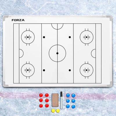 FORZA 35in x 24in Double-Sided Sports Coaching Whiteboard | 13 Sport Options - Dry Erase Board Equipped with Magnetic Markers, Pen & Eraser (Hockey, Without Carry Bag)