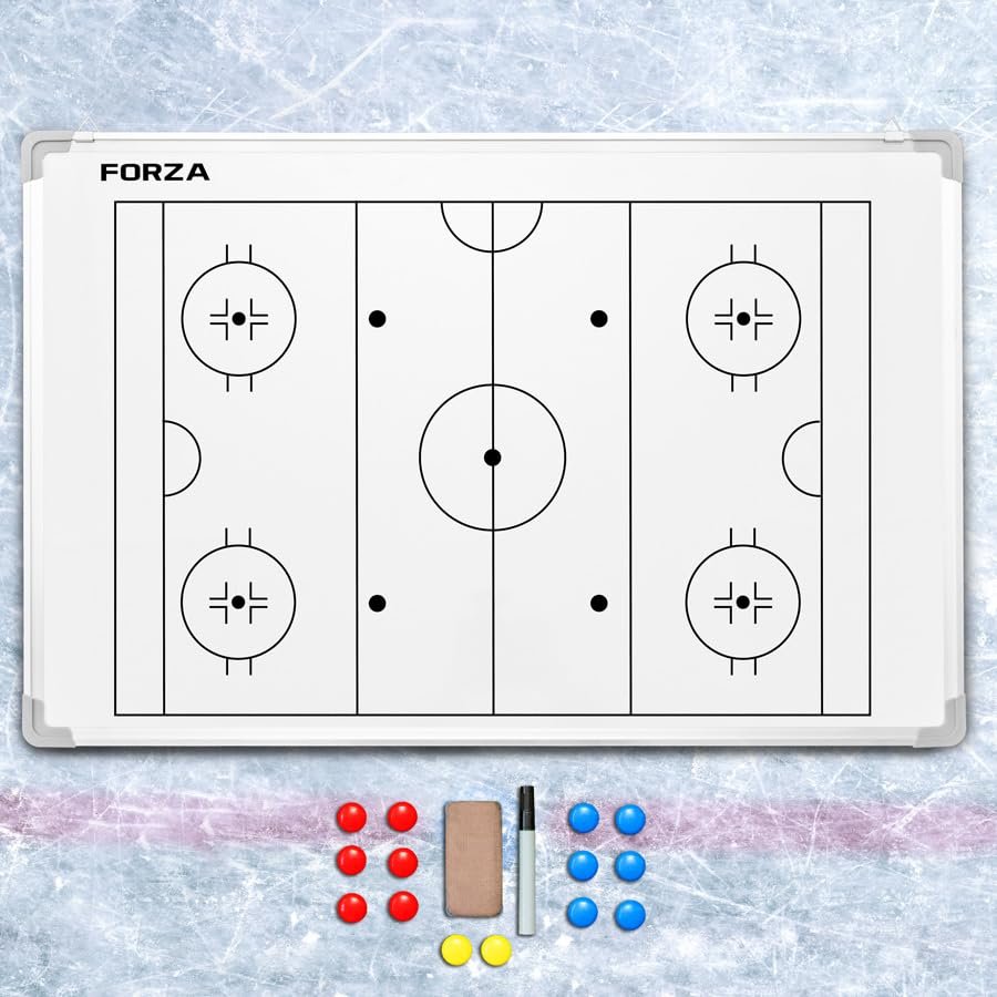 FORZA 35in x 24in Double-Sided Sports Coaching Whiteboard | 13 Sport Options - Dry Erase Board Equipped with Magnetic Markers, Pen & Eraser (Hockey, Without Carry Bag)